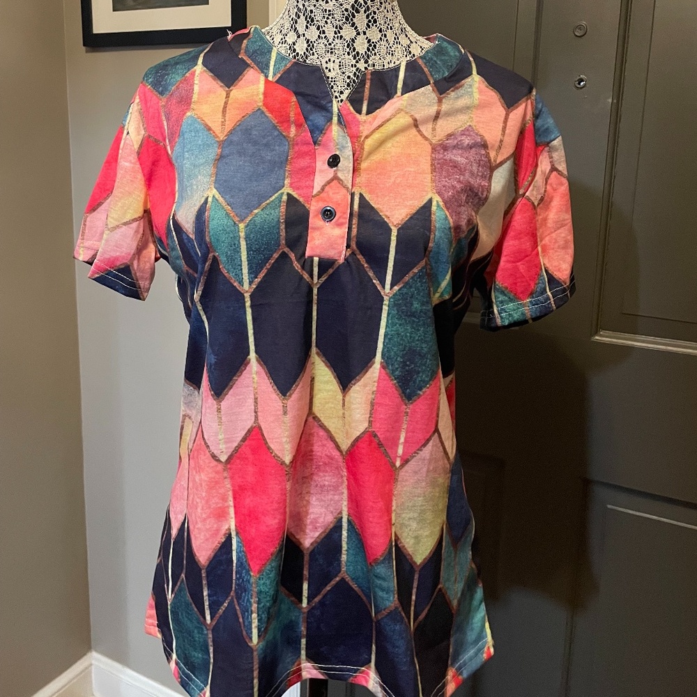 Multi color button neck shirt